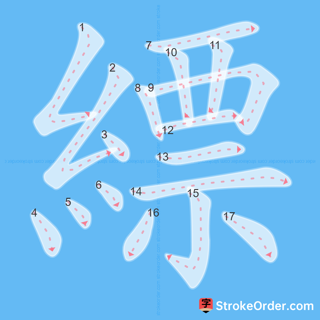 Standard stroke order for the Chinese character 縹