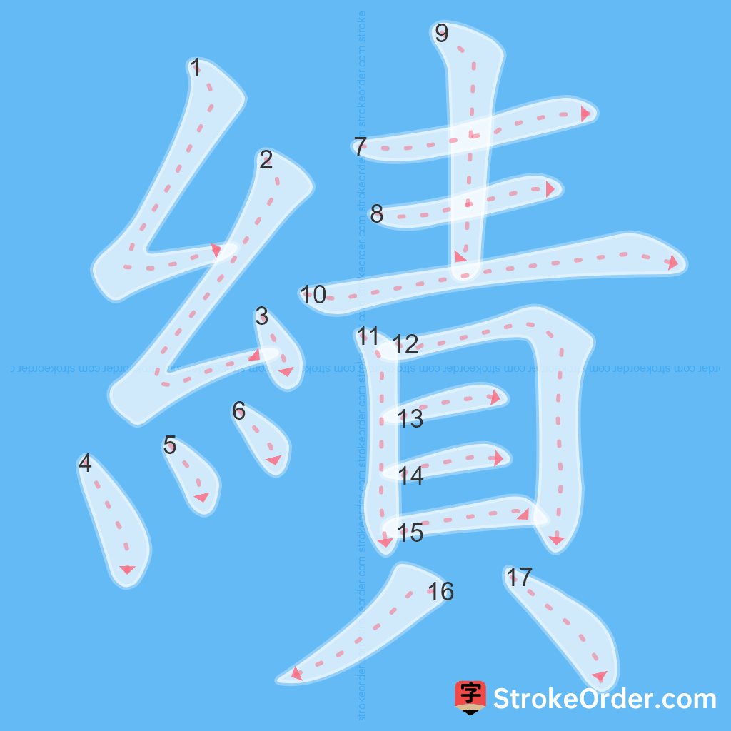 Standard stroke order for the Chinese character 績