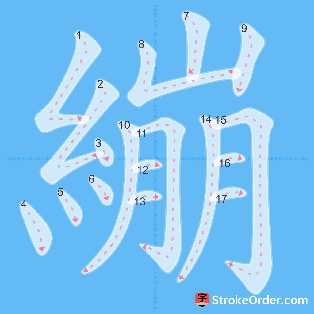 Standard stroke order for the Chinese character 繃