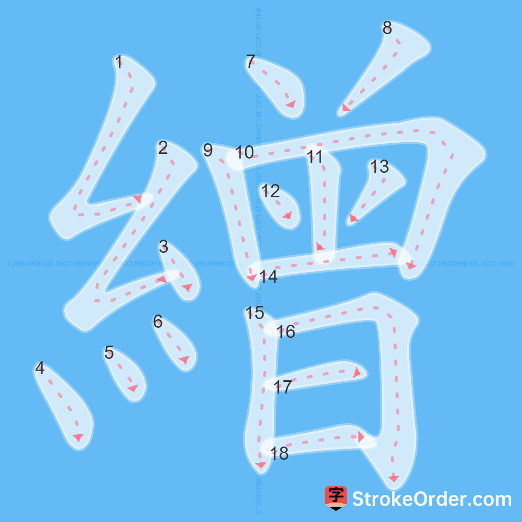 Standard stroke order for the Chinese character 繒