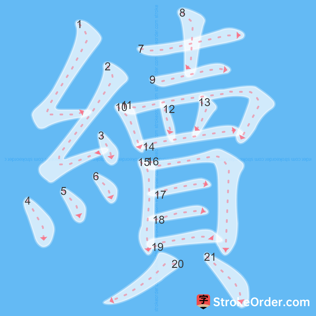 Standard stroke order for the Chinese character 續