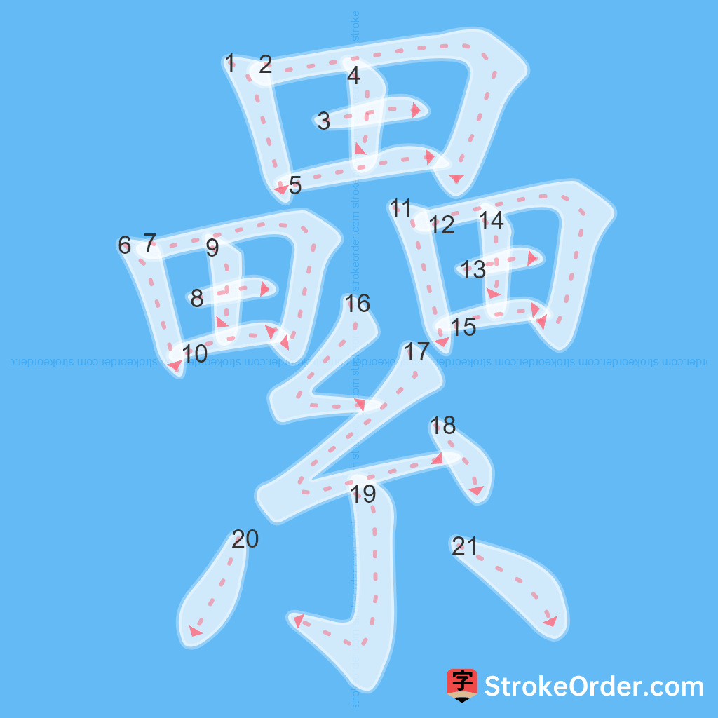 Standard stroke order for the Chinese character 纍