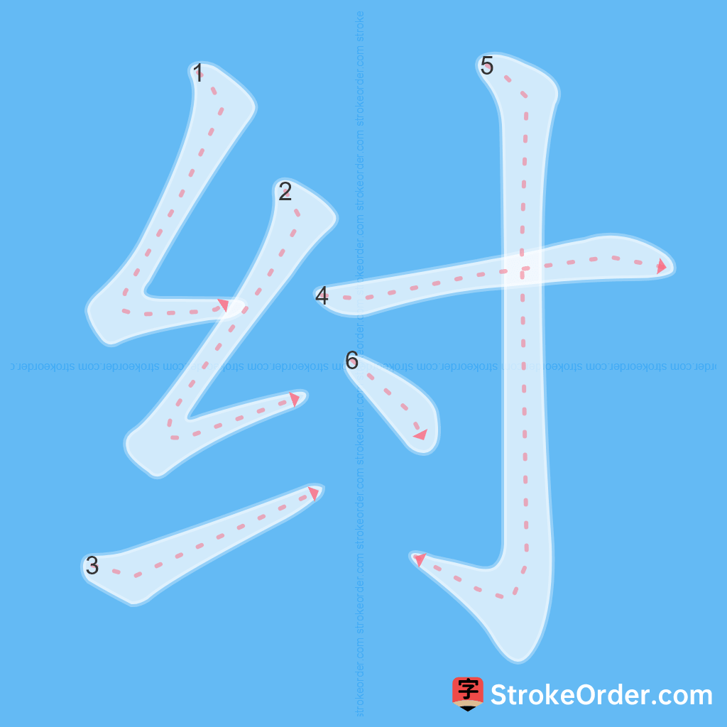 Standard stroke order for the Chinese character 纣