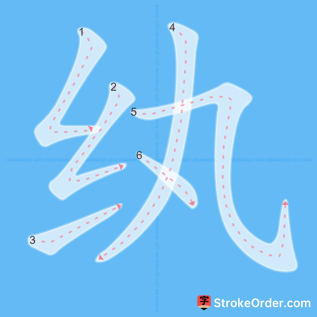 Standard stroke order for the Chinese character 纨
