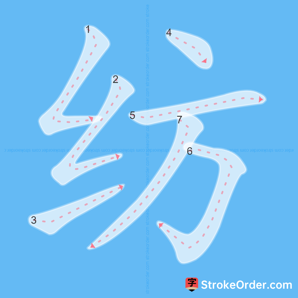 Standard stroke order for the Chinese character 纺