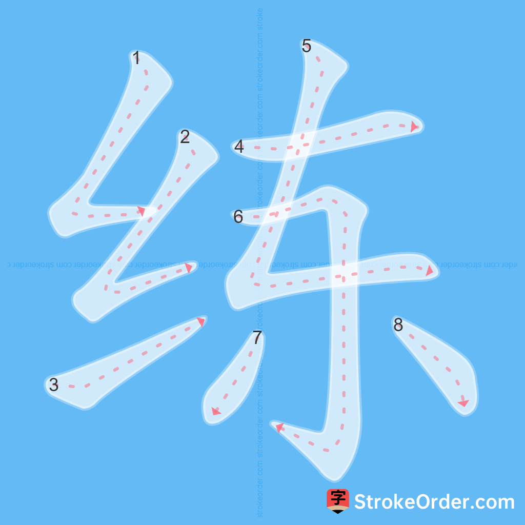 Standard stroke order for the Chinese character 练