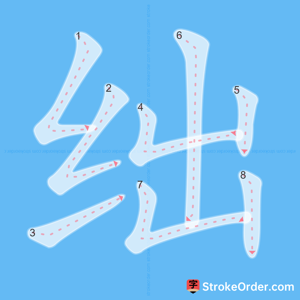 Standard stroke order for the Chinese character 绌