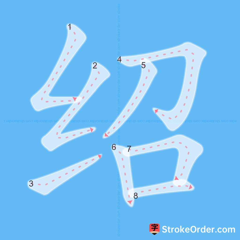 Standard stroke order for the Chinese character 绍