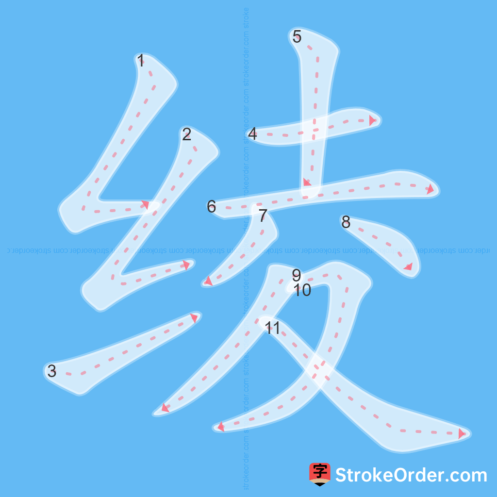 Standard stroke order for the Chinese character 绫