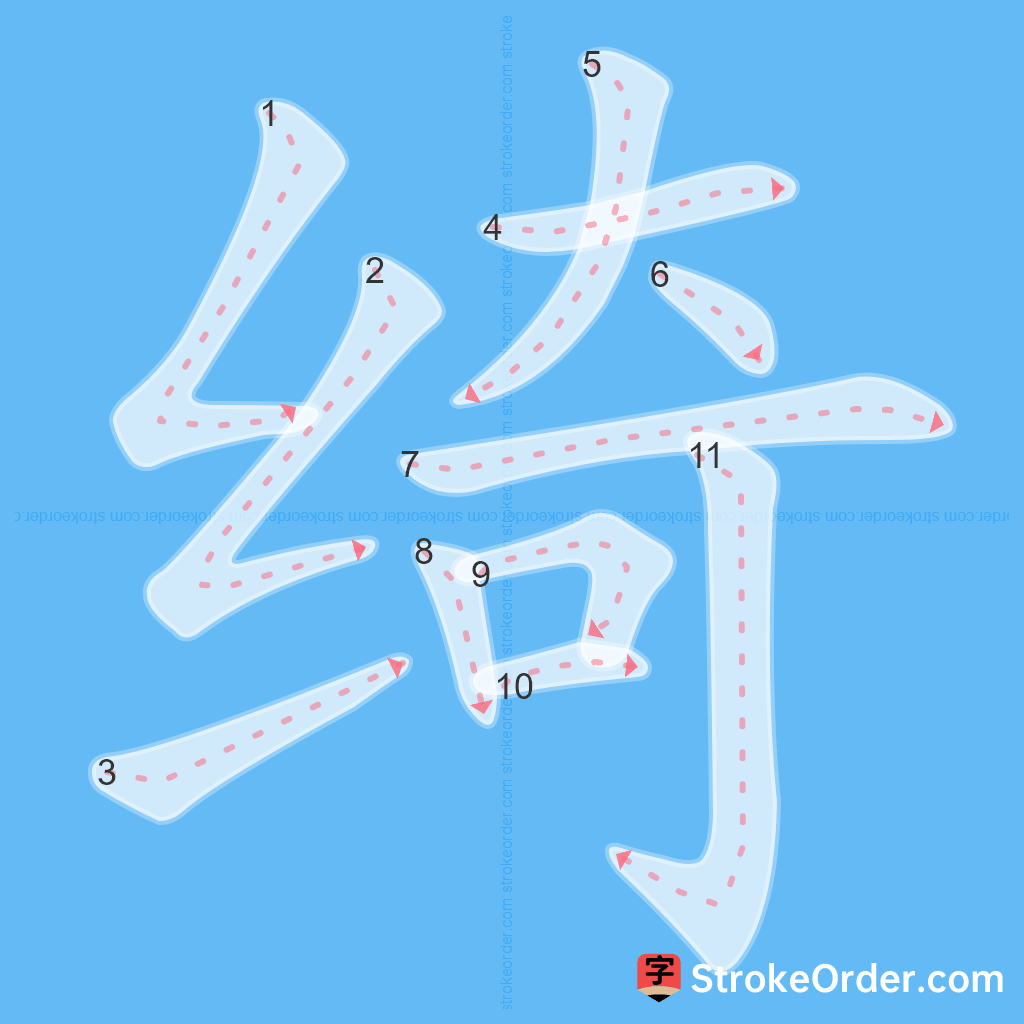 Standard stroke order for the Chinese character 绮