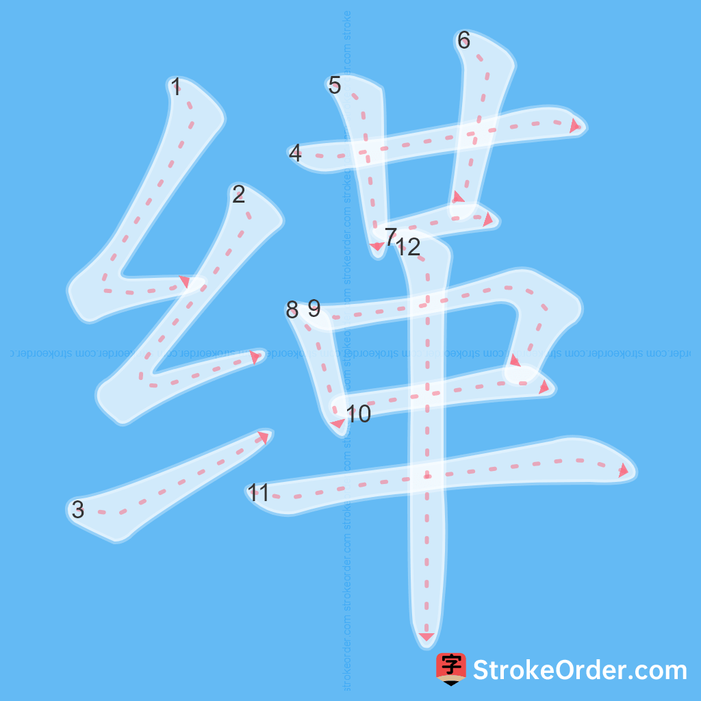 Standard stroke order for the Chinese character 缂