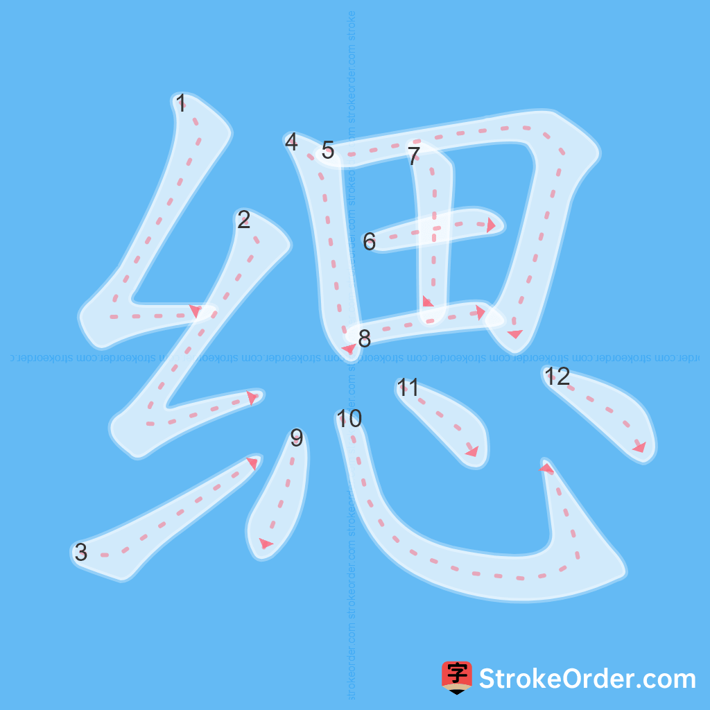 Standard stroke order for the Chinese character 缌