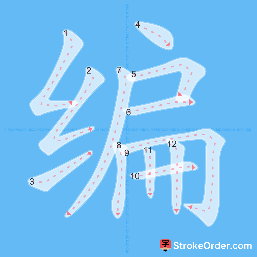 Standard stroke order for the Chinese character 编