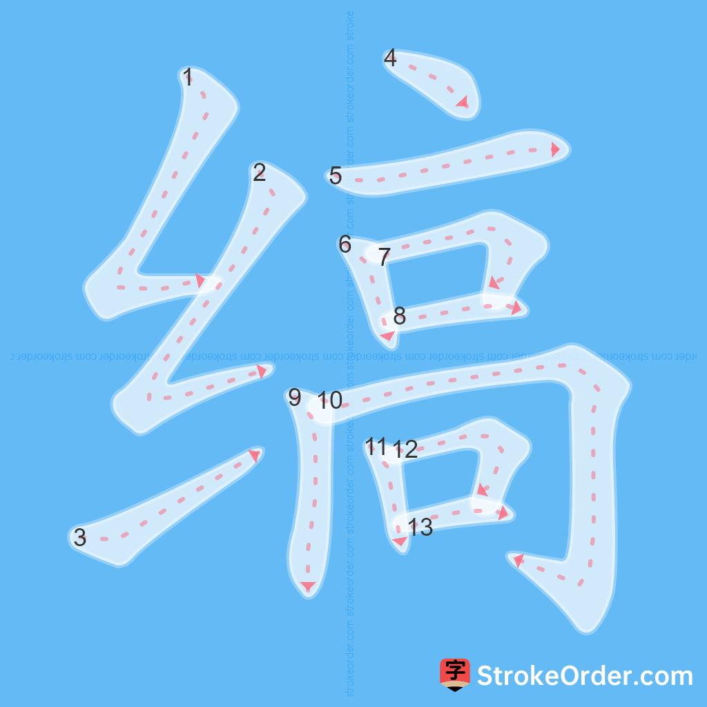 Standard stroke order for the Chinese character 缟