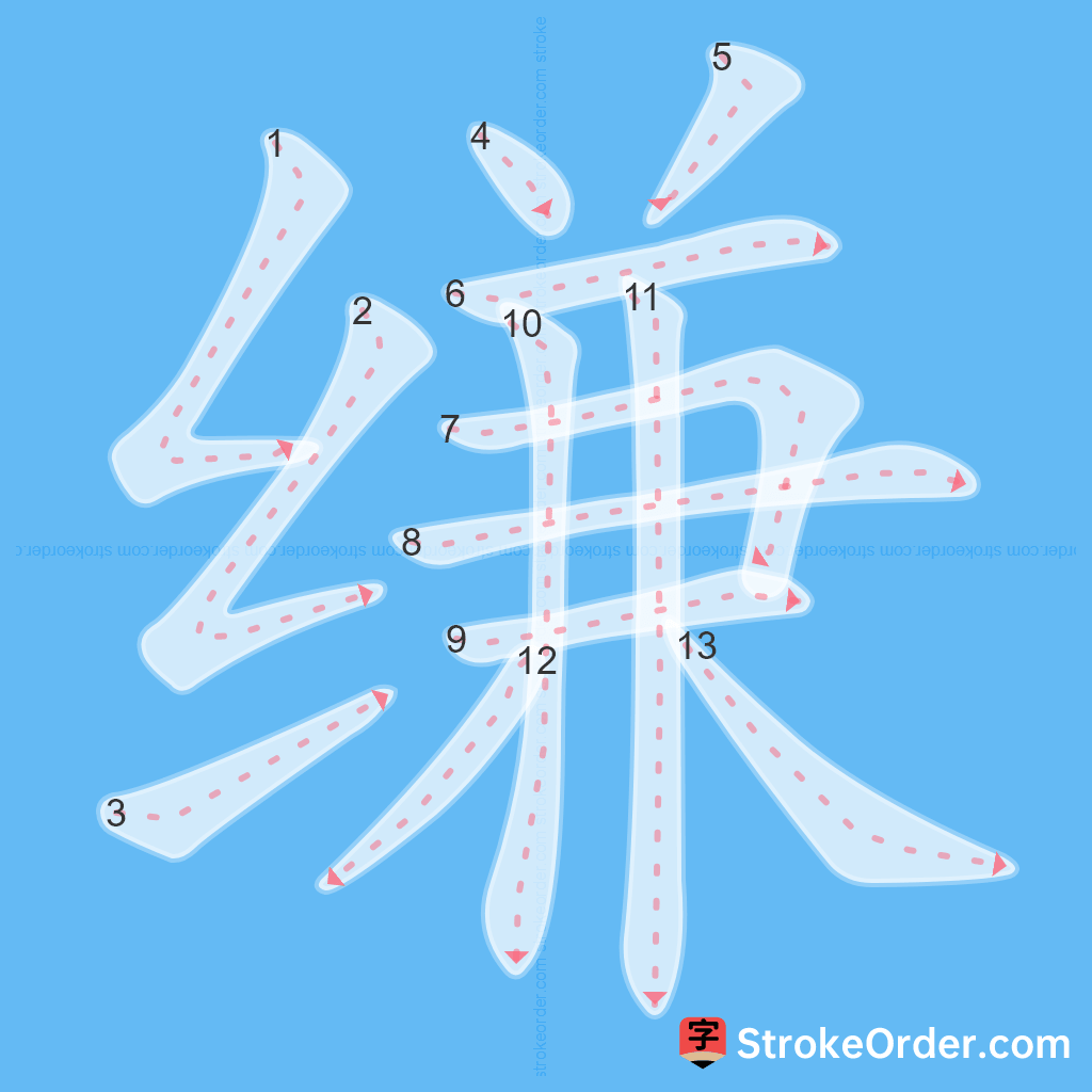 Standard stroke order for the Chinese character 缣