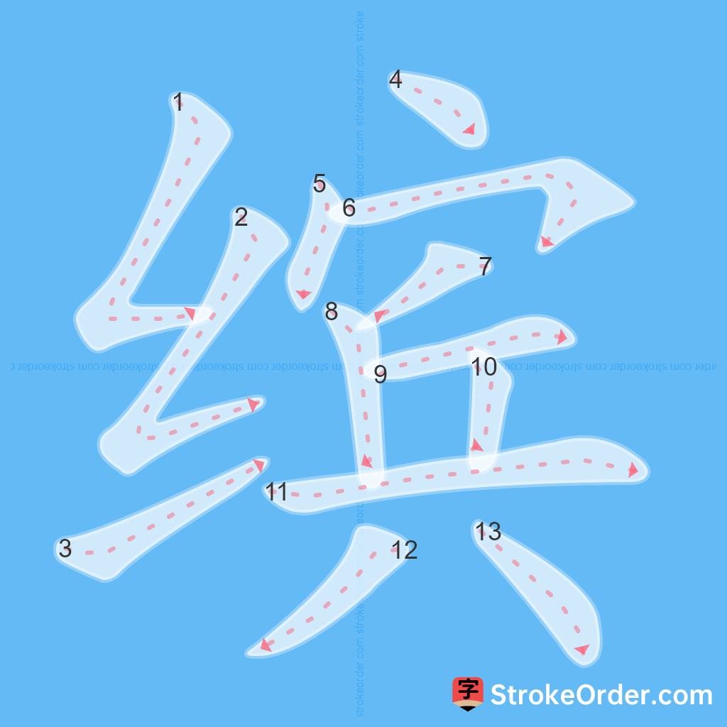 Standard stroke order for the Chinese character 缤