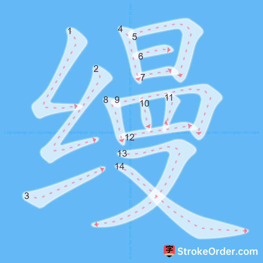 Standard stroke order for the Chinese character 缦