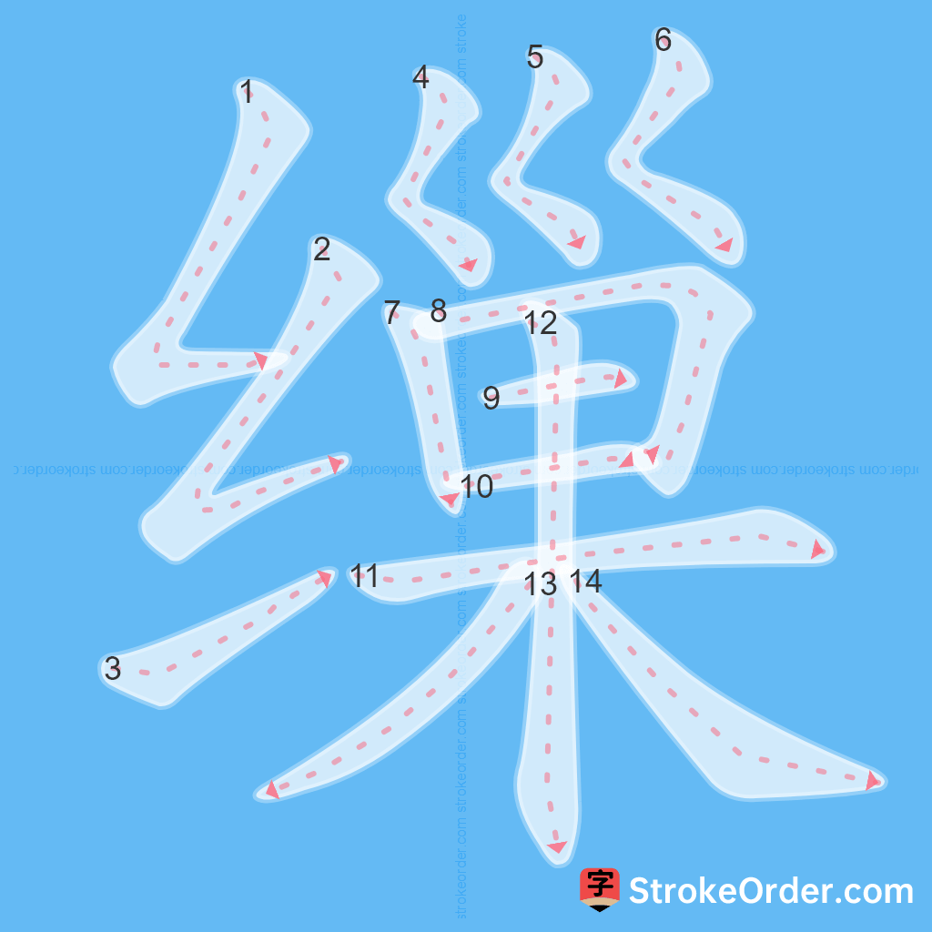 Standard stroke order for the Chinese character 缫