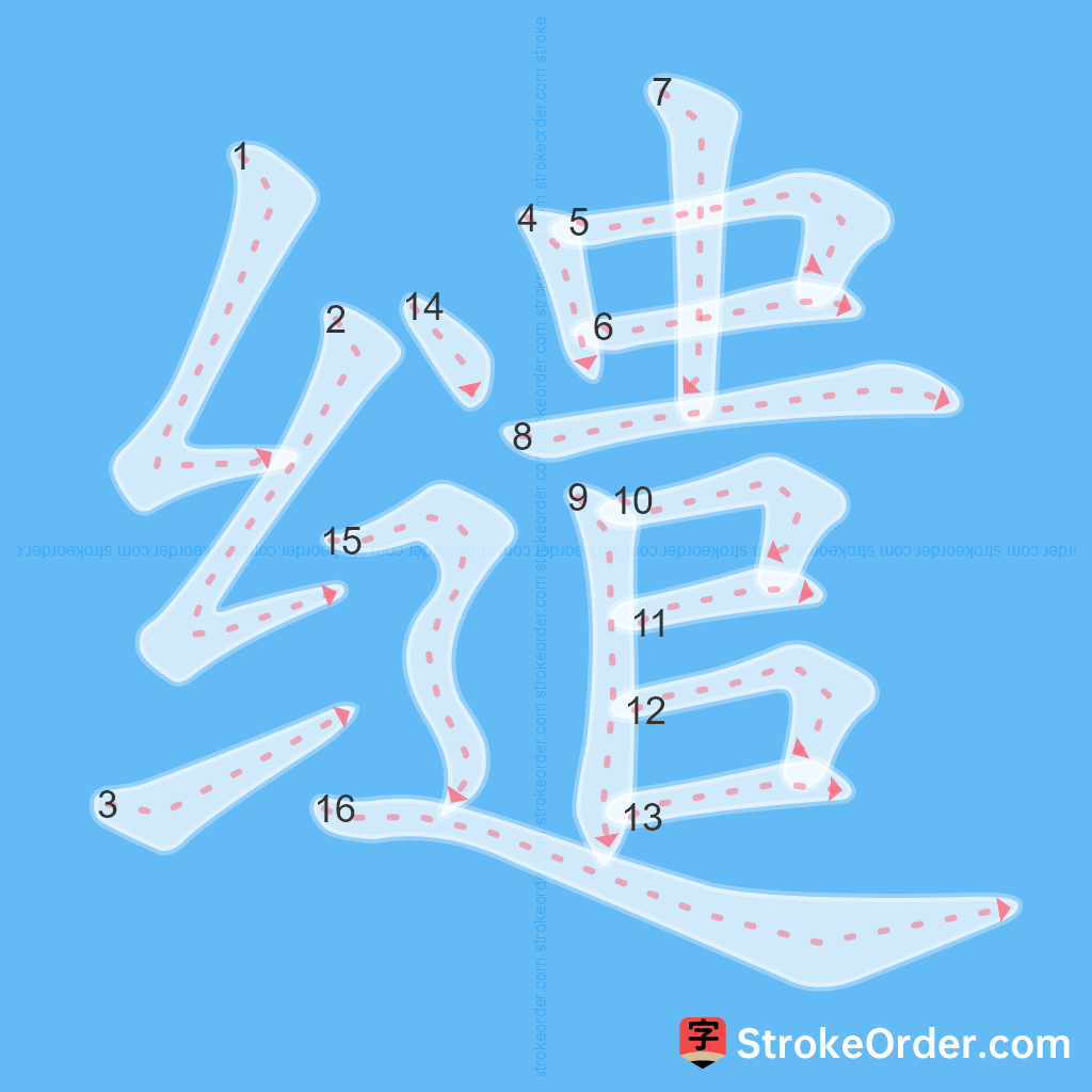 Standard stroke order for the Chinese character 缱