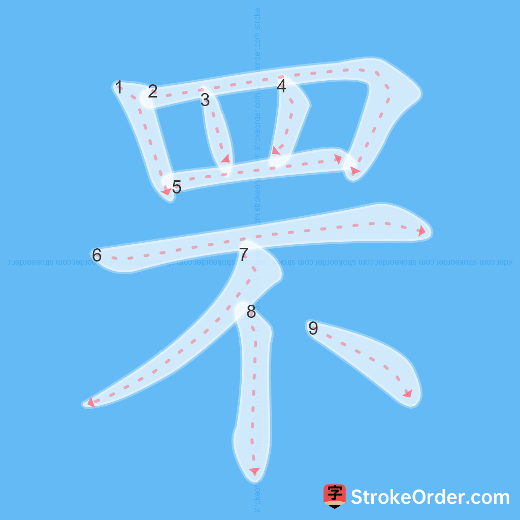 Standard stroke order for the Chinese character 罘