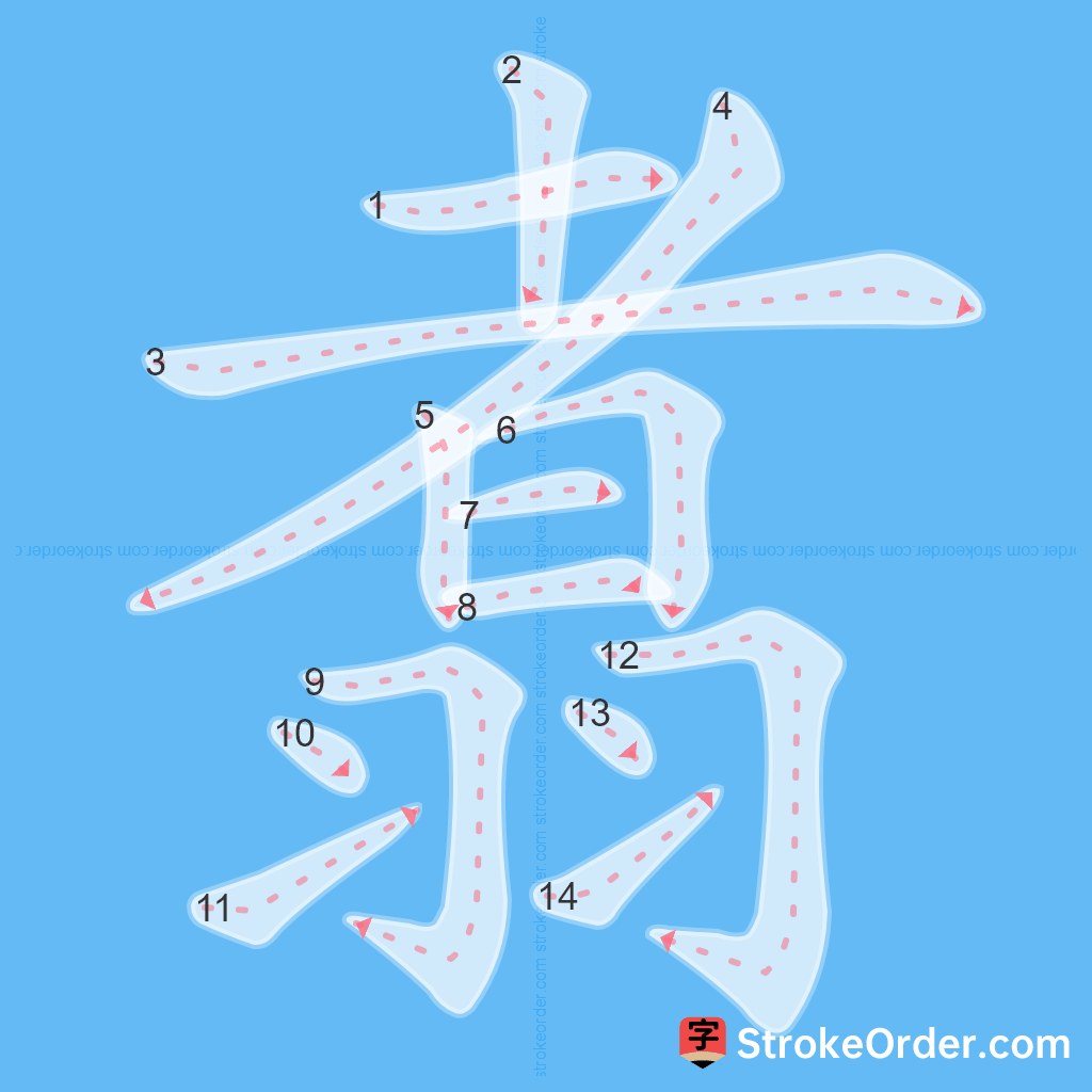 Standard stroke order for the Chinese character 翥