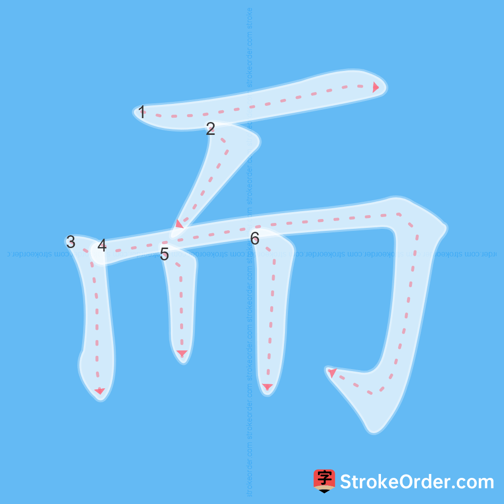 Standard stroke order for the Chinese character 而