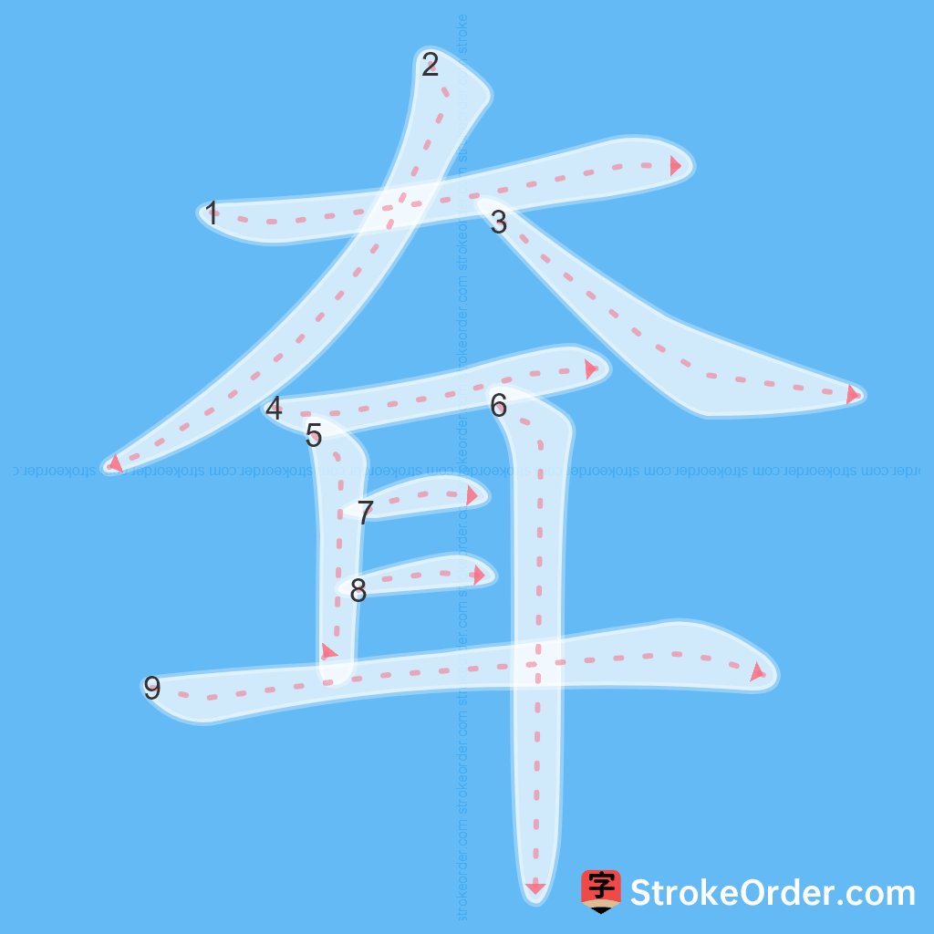 Standard stroke order for the Chinese character 耷