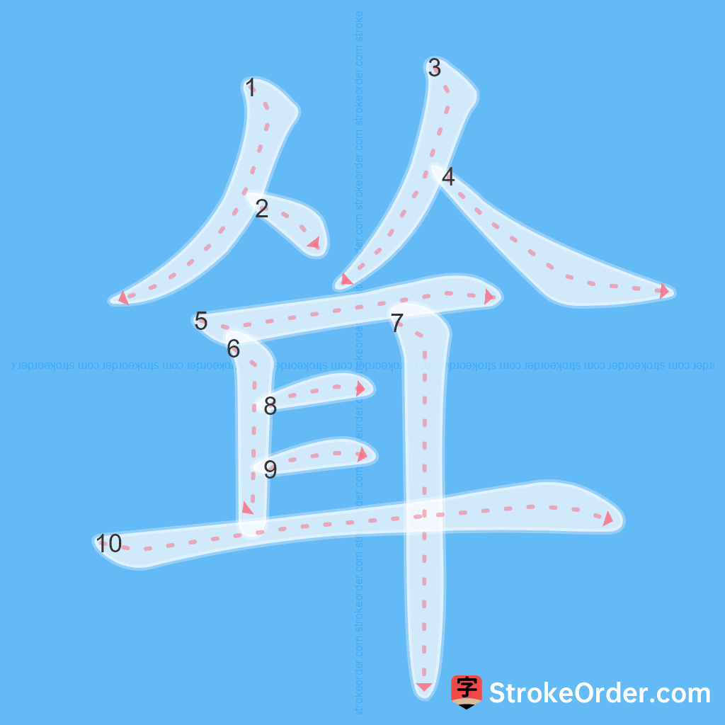 Standard stroke order for the Chinese character 耸