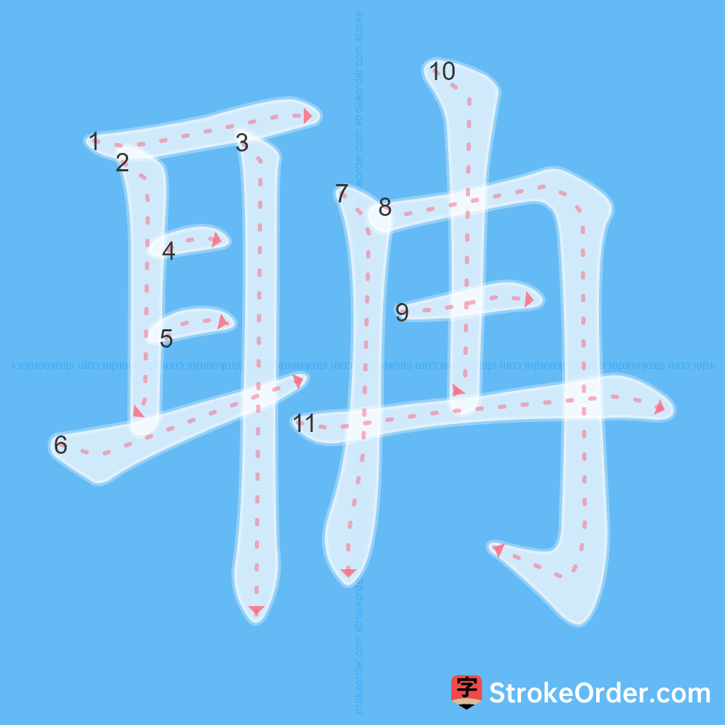 Standard stroke order for the Chinese character 聃