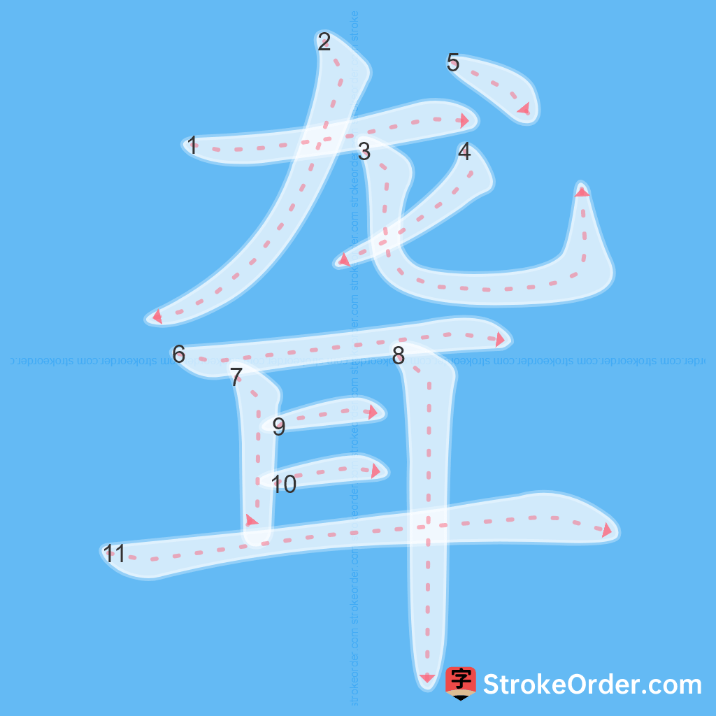 Standard stroke order for the Chinese character 聋