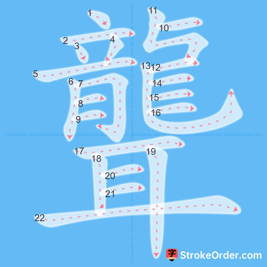 Standard stroke order for the Chinese character 聾