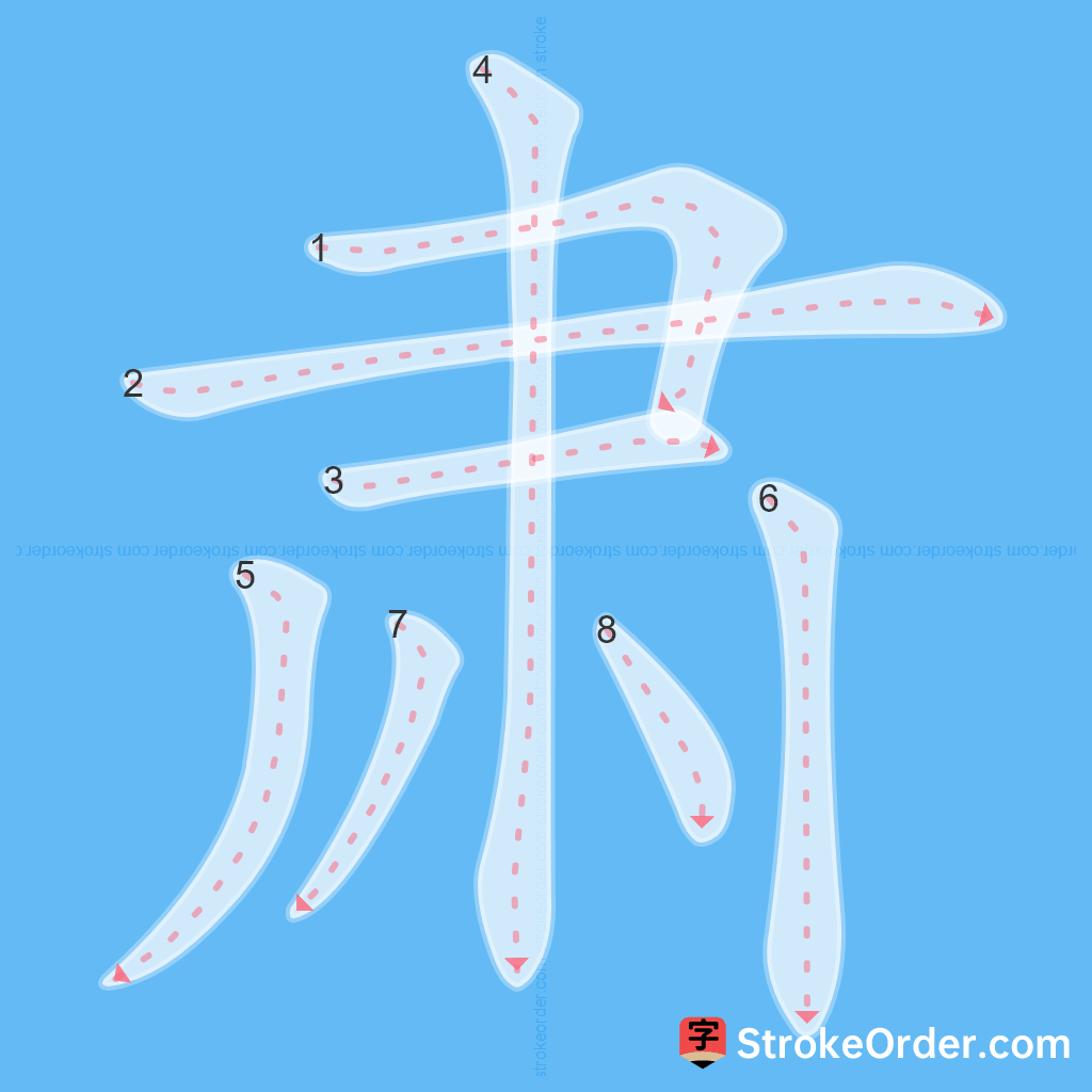 Standard stroke order for the Chinese character 肃