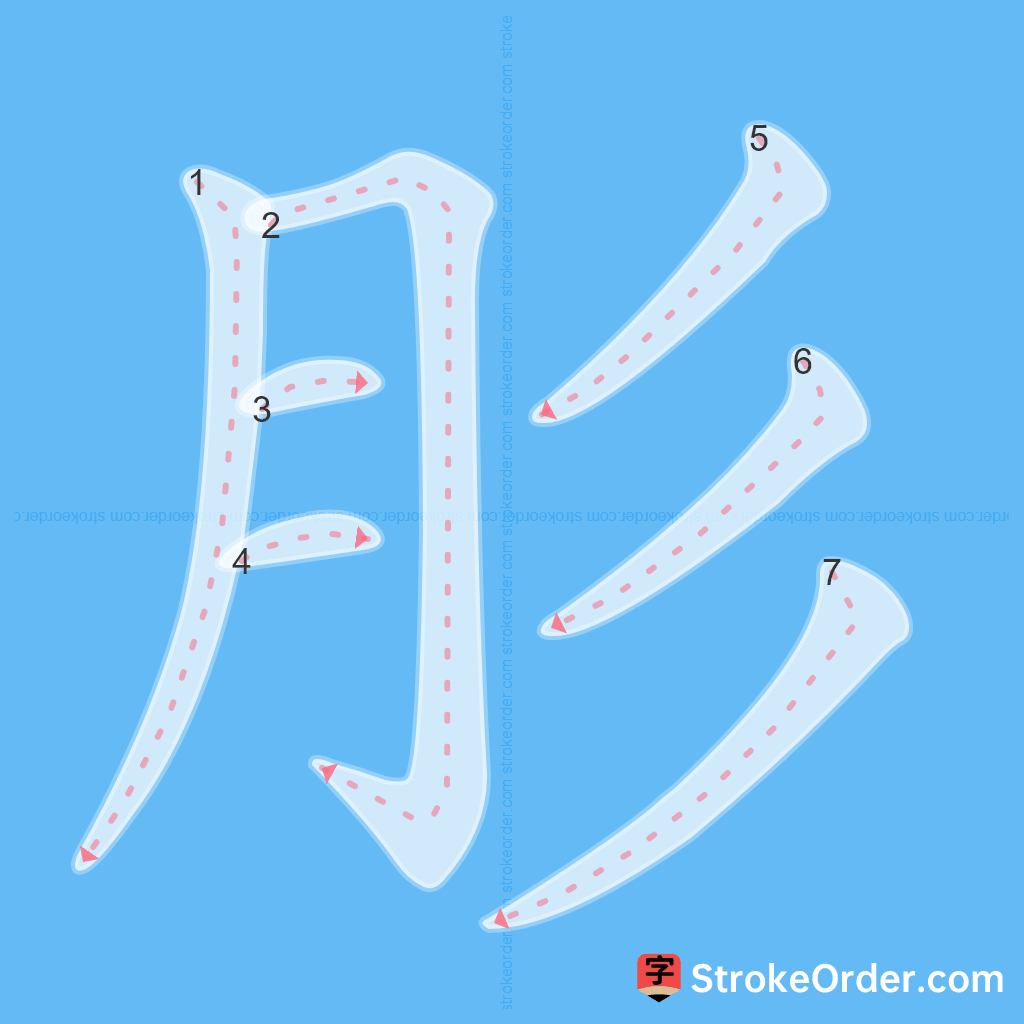 Standard stroke order for the Chinese character 肜