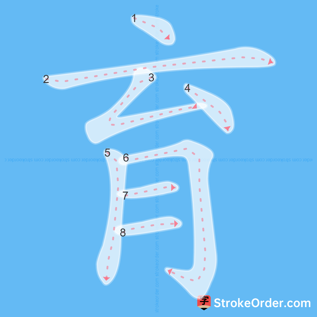 Standard stroke order for the Chinese character 育