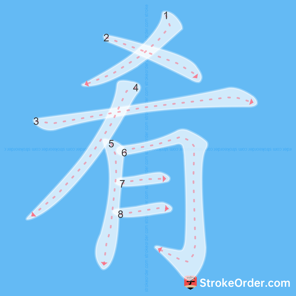 Standard stroke order for the Chinese character 肴