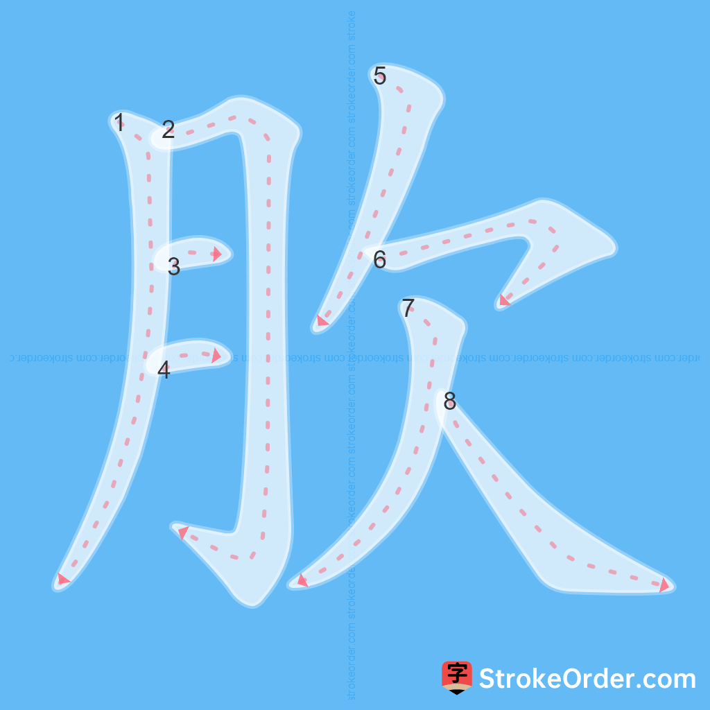 Standard stroke order for the Chinese character 肷