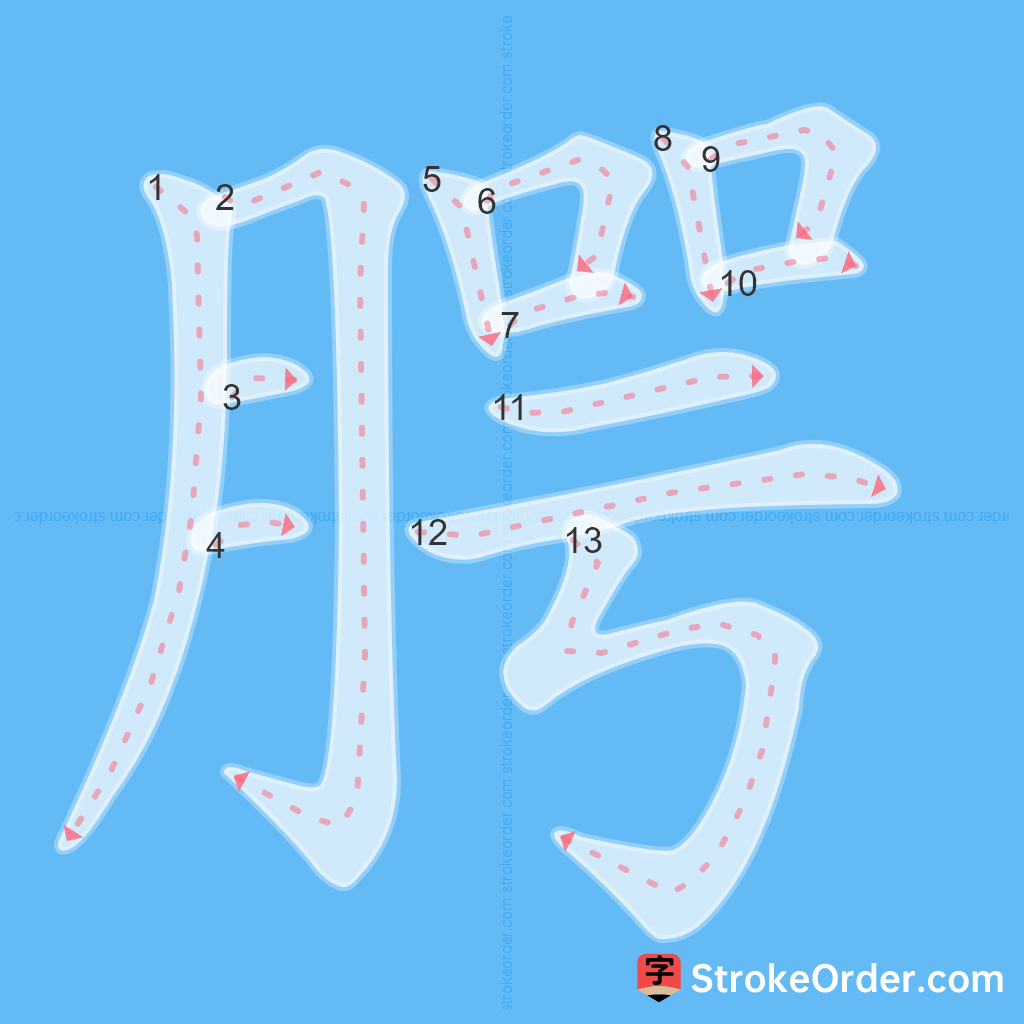 Standard stroke order for the Chinese character 腭
