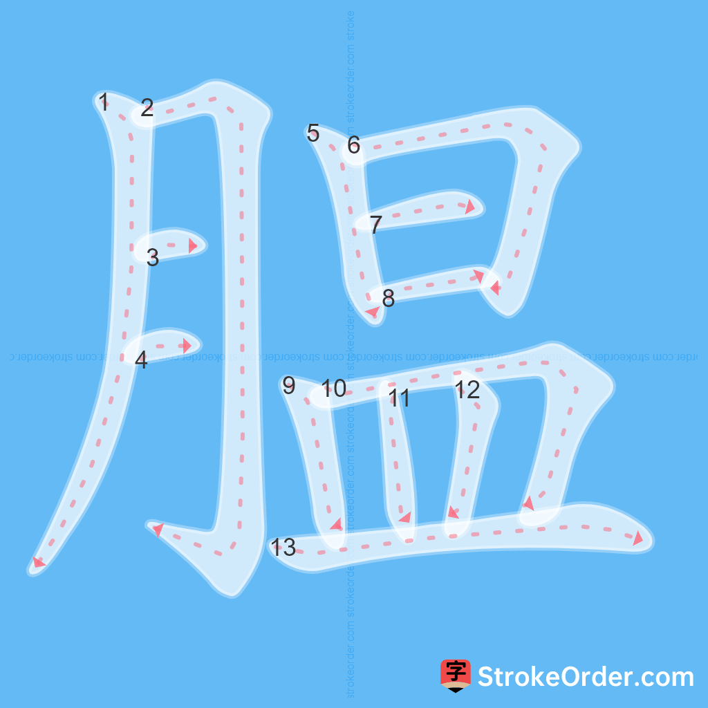 Standard stroke order for the Chinese character 腽