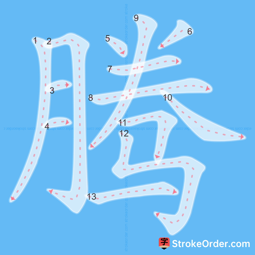 Standard stroke order for the Chinese character 腾