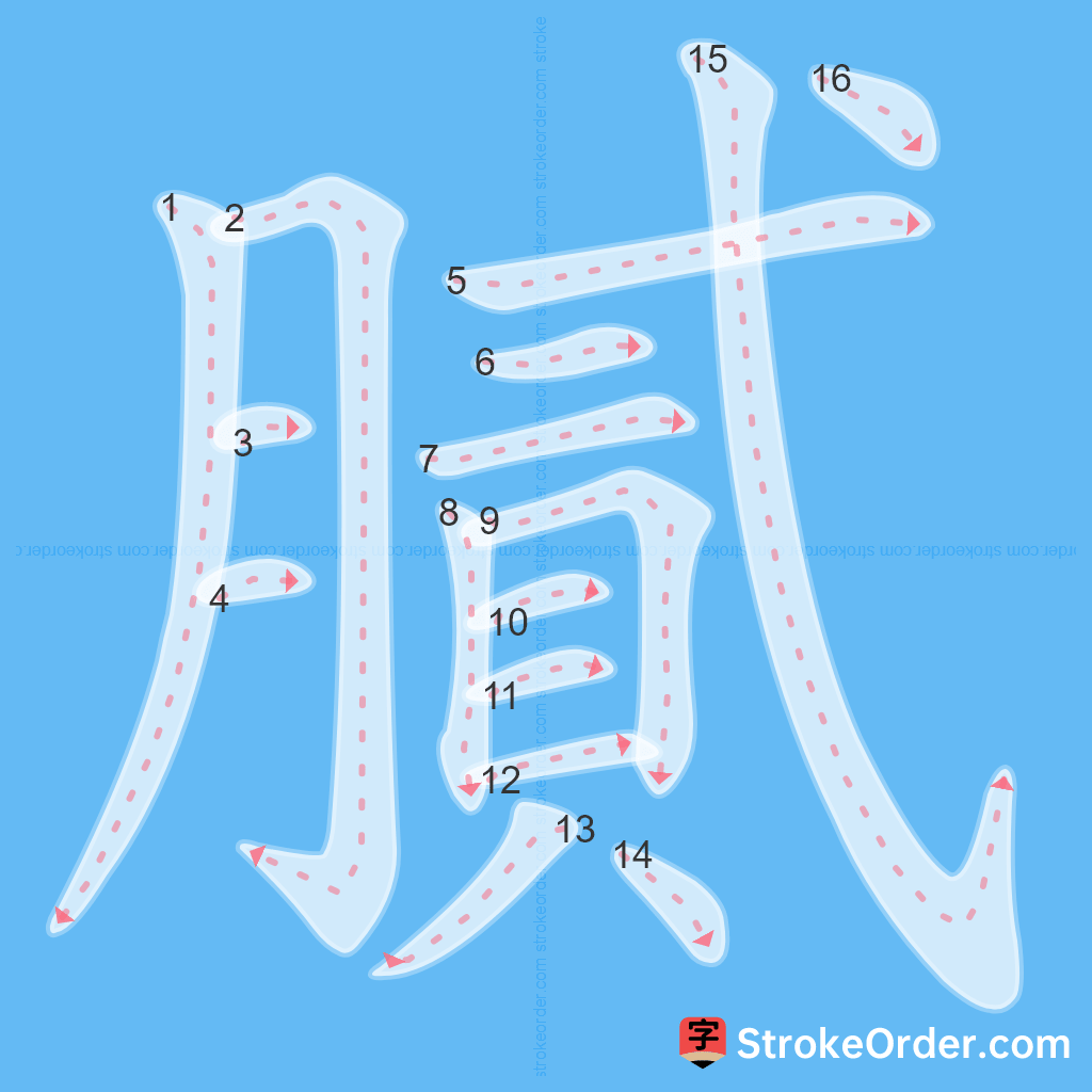 Standard stroke order for the Chinese character 膩