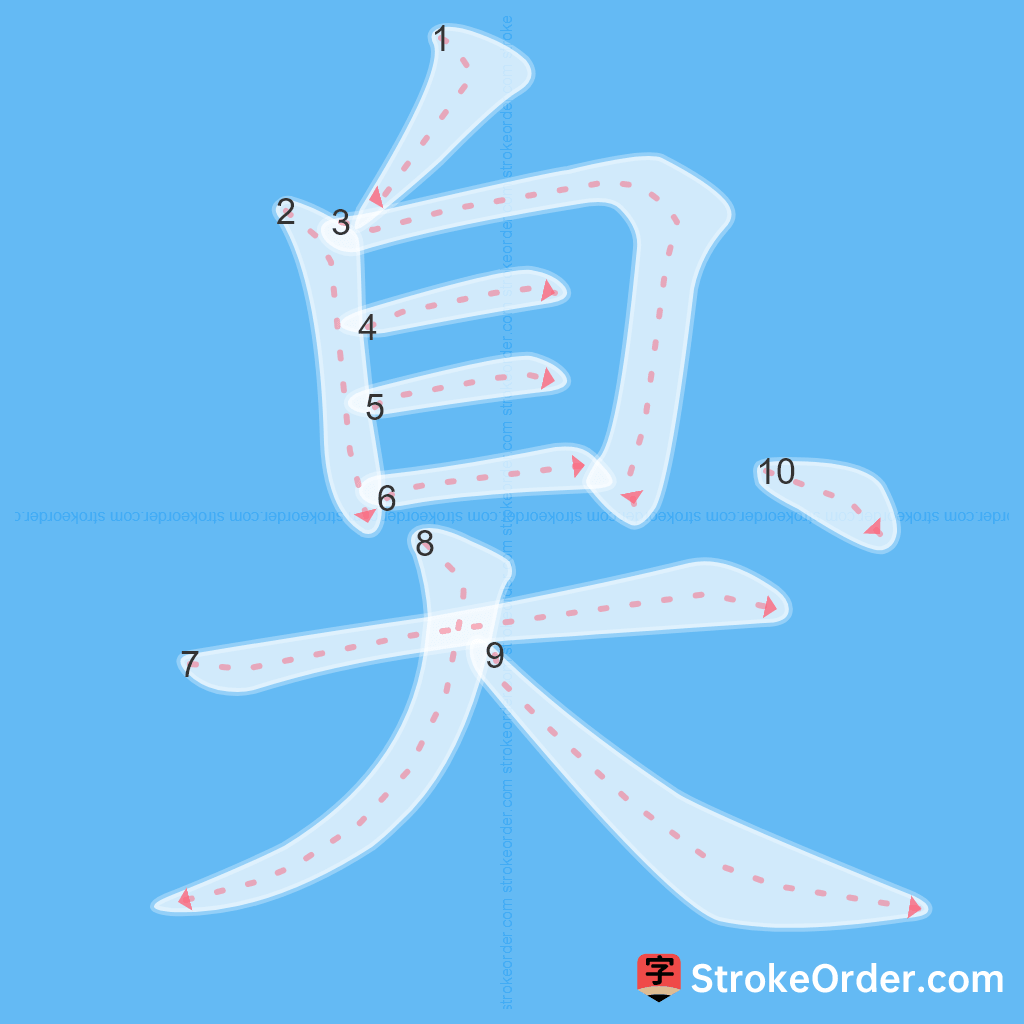 Standard stroke order for the Chinese character 臭
