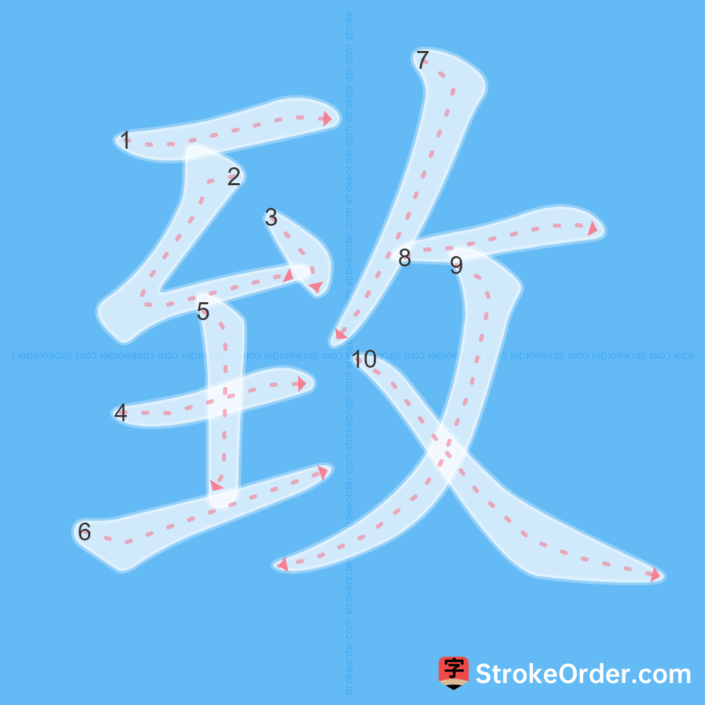 Standard stroke order for the Chinese character 致