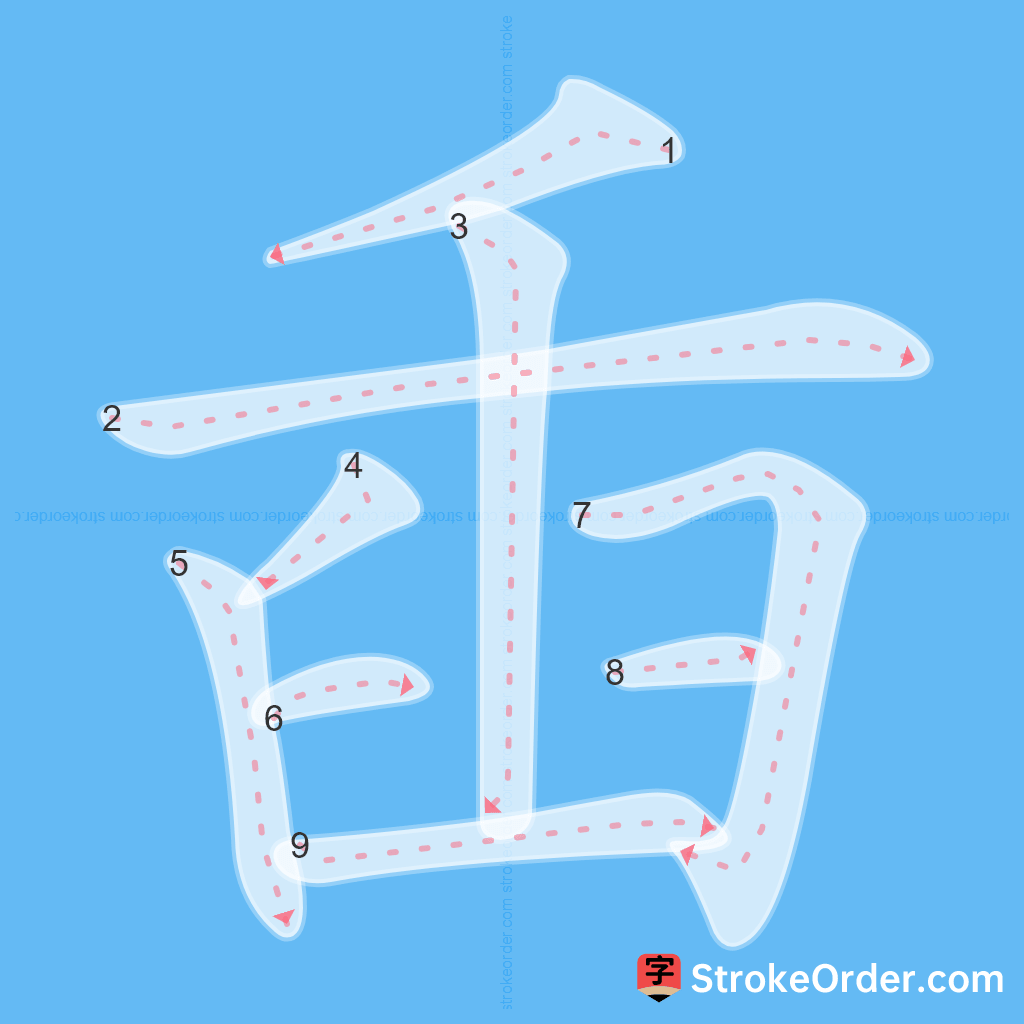 Standard stroke order for the Chinese character 臿