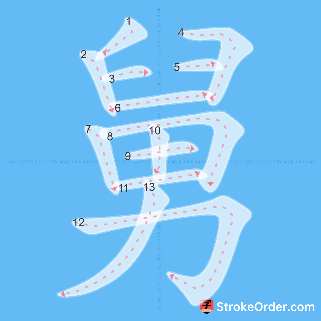 Standard stroke order for the Chinese character 舅