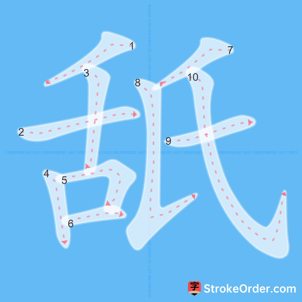 Standard stroke order for the Chinese character 舐