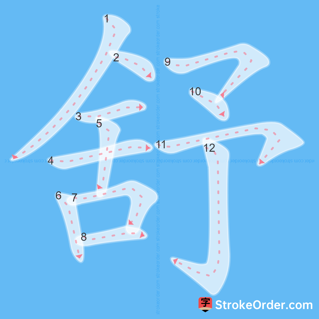 Standard stroke order for the Chinese character 舒
