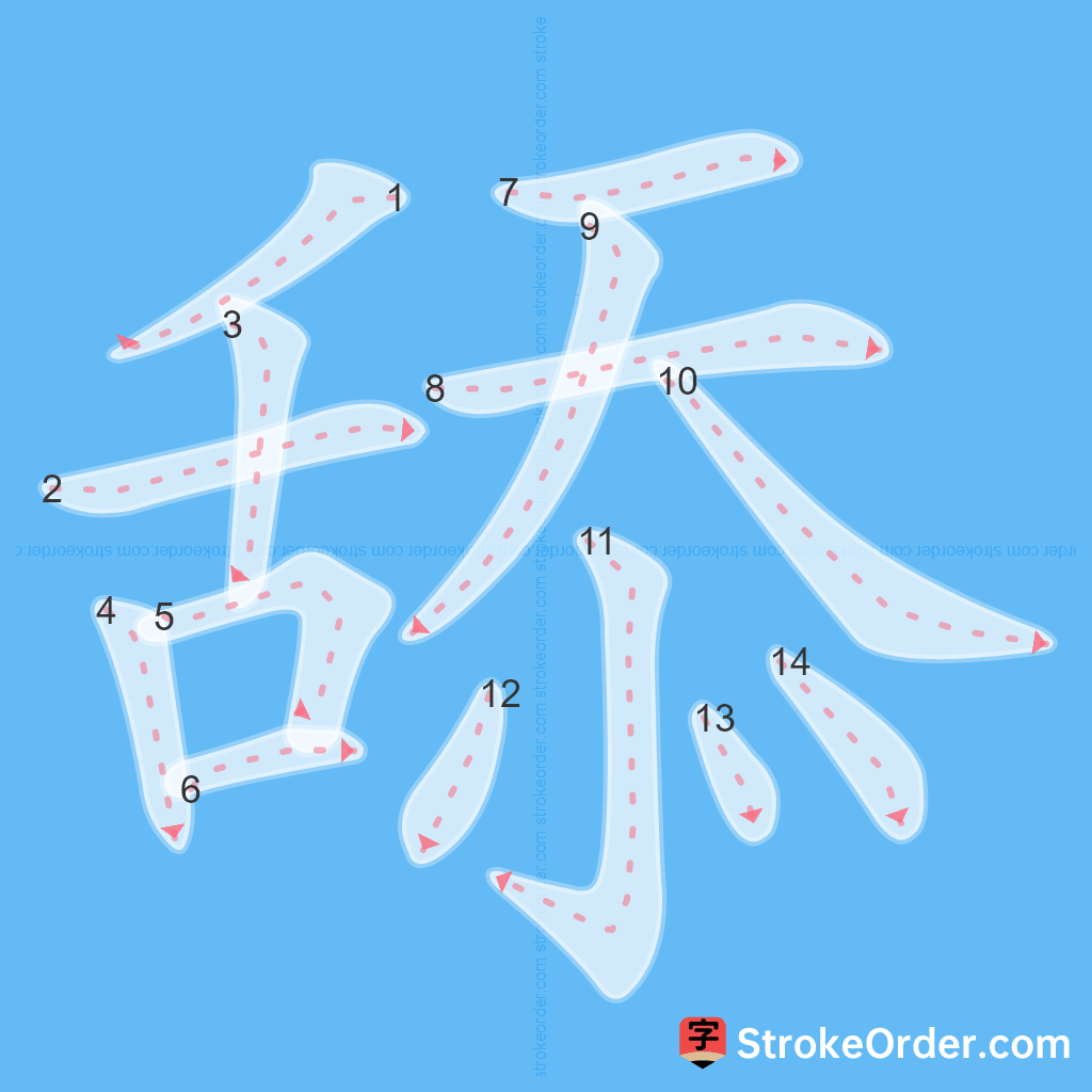 Standard stroke order for the Chinese character 舔