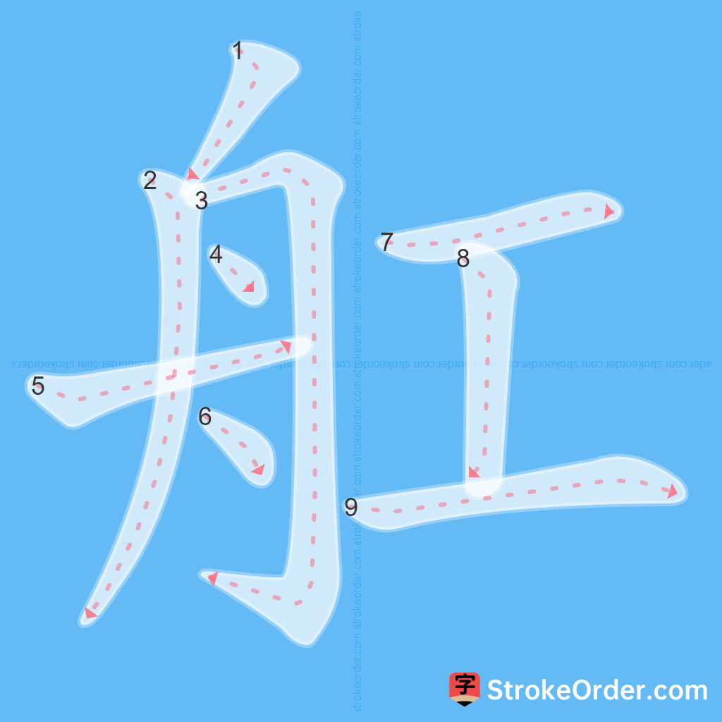Standard stroke order for the Chinese character 舡