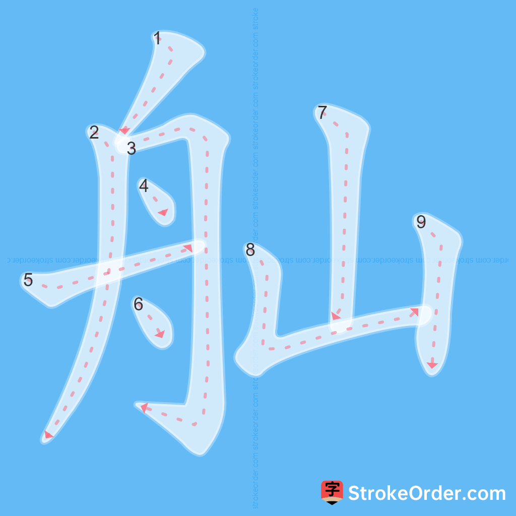 Standard stroke order for the Chinese character 舢