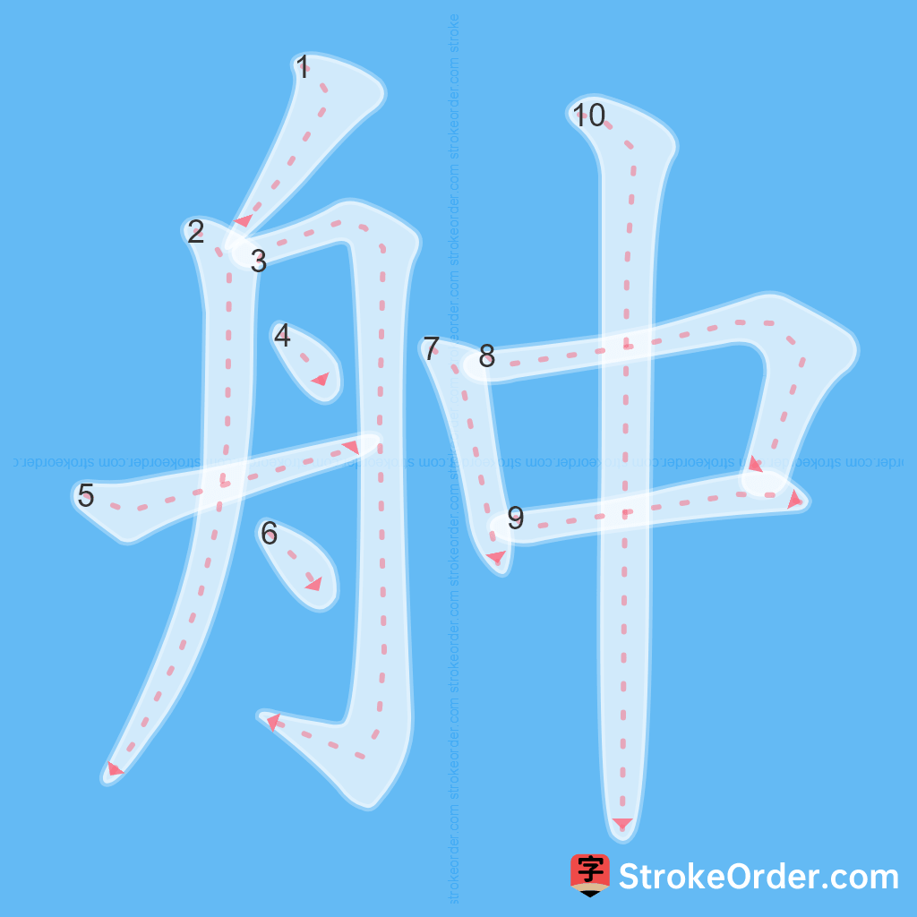 Standard stroke order for the Chinese character 舯